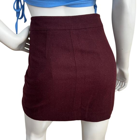 Madewell Fireside Wool Blend Mini Burgundy 2 Front Pockets Skirt Size 2 - Picture 2 of 10